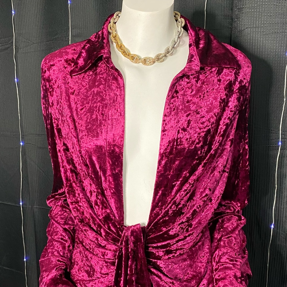 Pink/Red Velvet Mini Dress - Picture 3 of 4